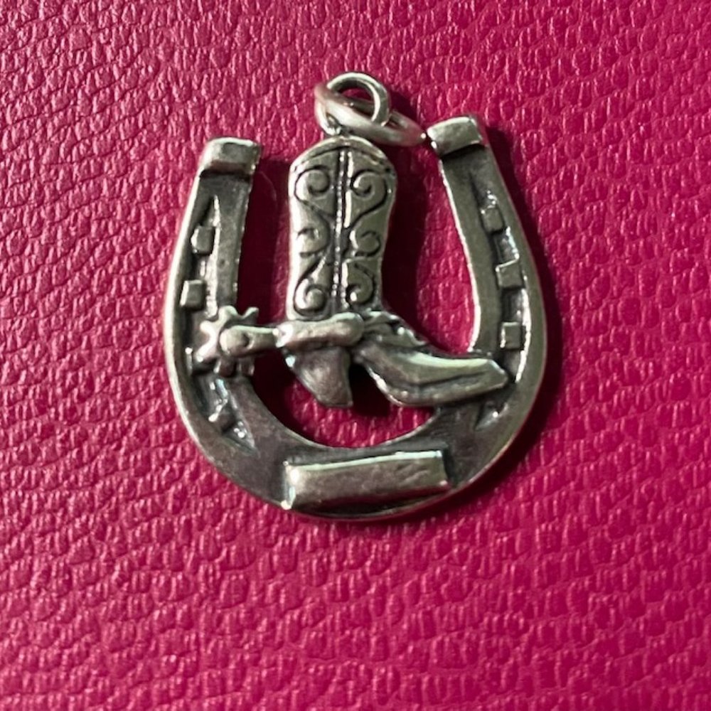Horseshoe with cowboy boot .925 charm